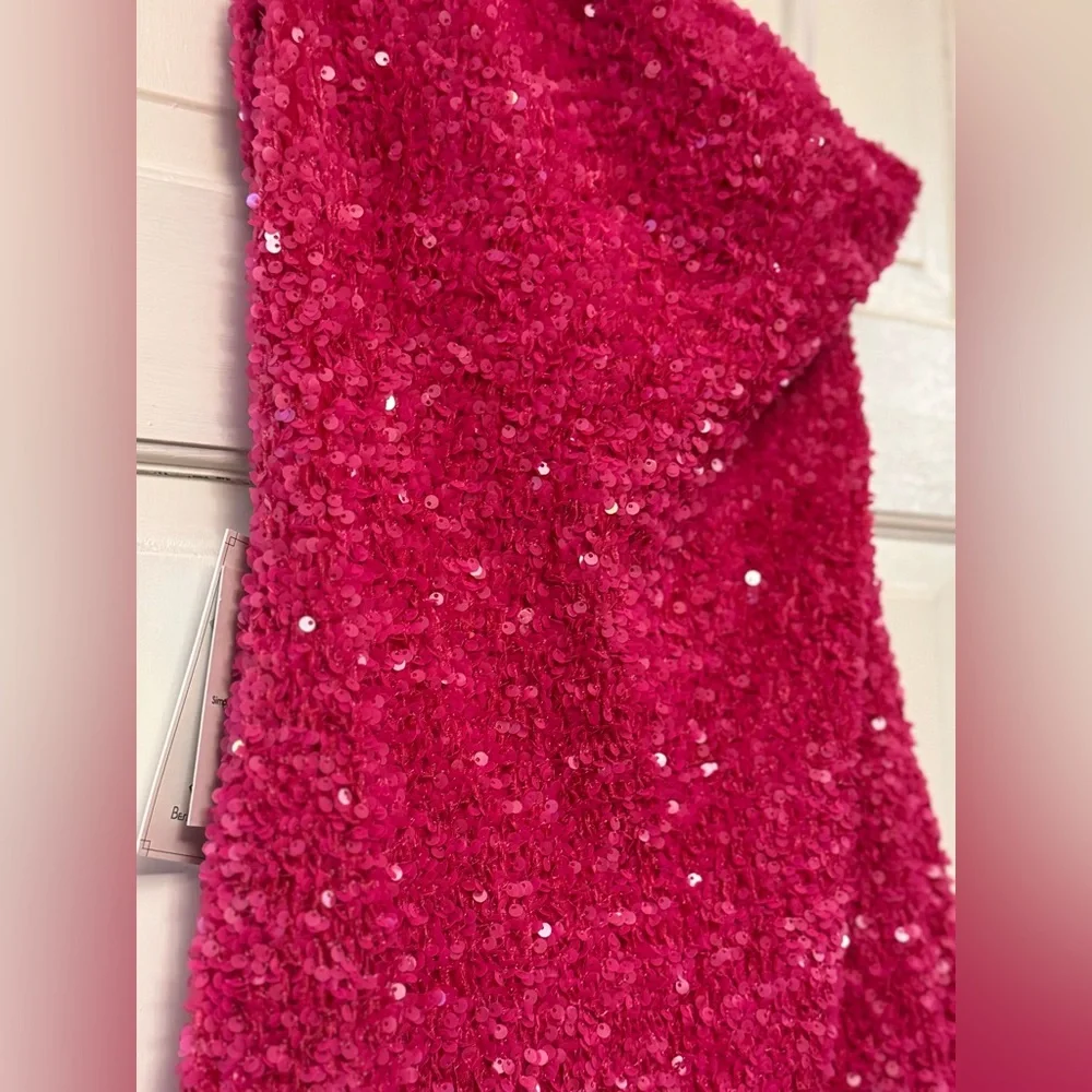Elegant One Shoulder Fuchsia Sequin Dress‎